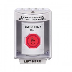 SS2377EX-EN STI White Indoor/Outdoor Surface Weather Resistant Momentary Stopper Station w/ EMERGENCY EXIT Label