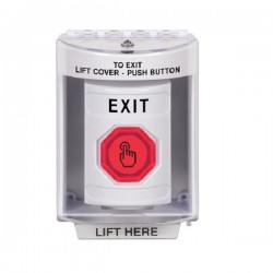 SS2377XT-EN STI White Indoor/Outdoor Surface Weather Resistant Momentary Stopper Station w/ EXIT Label