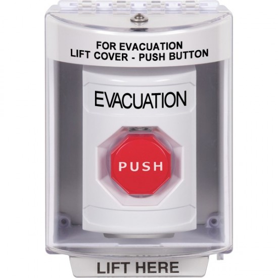 SS2378EV-EN STI White Indoor/Outdoor Surface Pneumatic (Illuminated) Stopper Station with EVACUATION Label English