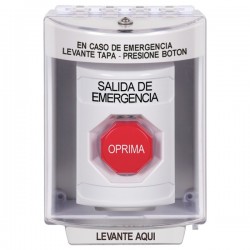 SS2378EX-ES STI White Indoor/Outdoor Surface Pneumatic (Illuminated) Stopper Station with EMERGENCY EXIT Label Spanish