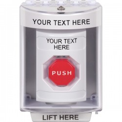 SS2378ZA-EN STI White Indoor/Outdoor Surface Pneumatic (Illuminated) Stopper Station w/ Custom Text Label