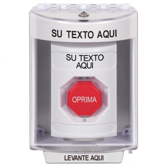 SS2379ZA-ES STI White Indoor/Outdoor Surface Turn-to-Reset Stopper Station w/ Custom Text Spanish