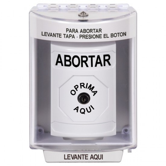 SS2380AB-ES STI White Indoor/Outdoor Surface w/ Horn Key-to-Reset Stopper Station with ABORT Label Spanish