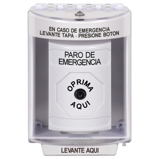 SS2380ES-ES STI White Indoor/Outdoor Surface w/ Horn Key-to-Reset Stopper Station with EMERGENCY STOP Label Spanish