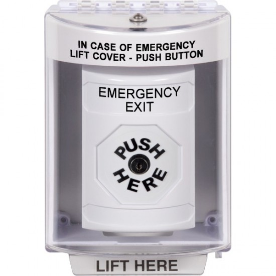 SS2380EX-EN STI White Indoor/Outdoor Surface w/ Horn Key-to-Reset Stopper Station with EMERGENCY EXIT Label English