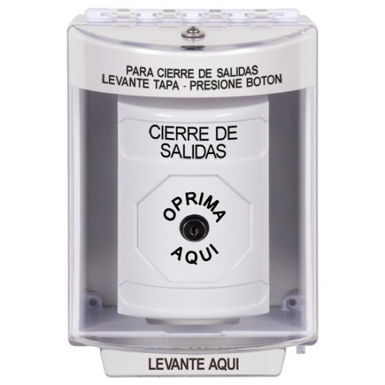 SS2380LD-ES STI White Indoor/Outdoor Surface w/ Horn Key-to-Reset Stopper Station with LOCKDOWN Label Spanish