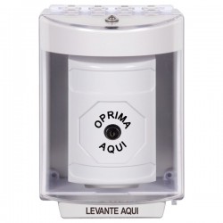 SS2380NT-ES STI White Indoor/Outdoor Surface w/ Horn Key-to-Reset Stopper Station with No Text Label Spanish