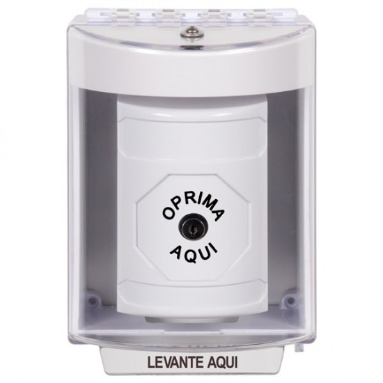 SS2380NT-ES STI White Indoor/Outdoor Surface w/ Horn Key-to-Reset Stopper Station with No Text Label Spanish