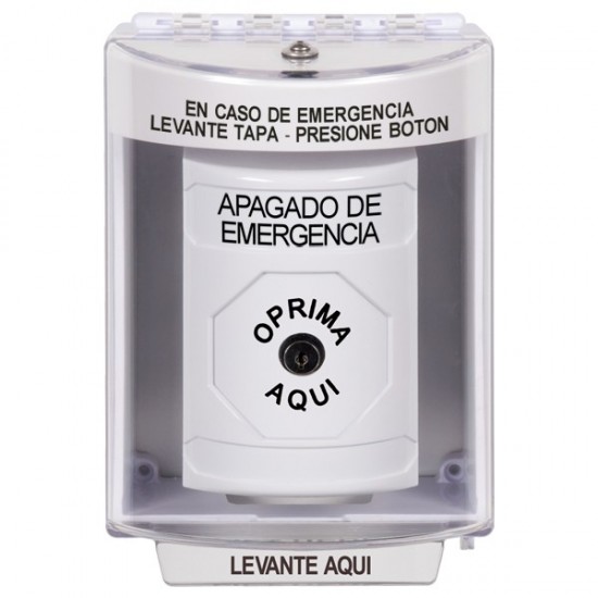 SS2380PO-ES STI White Indoor/Outdoor Surface w/ Horn Key-to-Reset Stopper Station with EMERGENCY POWER OFF Label Spanish