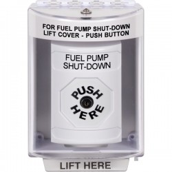 SS2380PS-EN STI White Indoor/Outdoor Surface w/ Horn Key-to-Reset Stopper Station with FUEL PUMP SHUT DOWN Label English