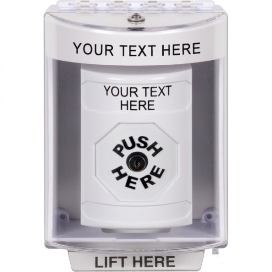 SS2380ZA-EN STI White Indoor/Outdoor Surface w/ Horn Key-to-Reset Stopper Station with Non-Returnable Custom Text Label English