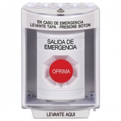 SS2381EX-ES STI White Indoor/Outdoor Surface w/ Horn Turn-to-Reset Stopper Station with EMERGENCY EXIT Label Spanish
