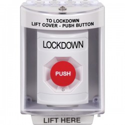 SS2381LD-EN STI White Indoor/Outdoor Surface w/ Horn Turn-to-Reset Stopper Station with LOCKDOWN Label English