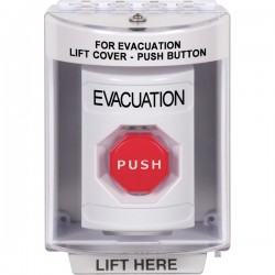 SS2382EV-EN STI White Indoor/Outdoor Surface w/ Horn Key-to-Reset (Illuminated) Stopper Station with EVACUATION Label English
