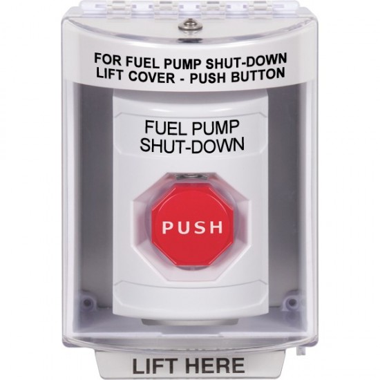 SS2382PS-EN STI White Indoor/Outdoor Surface w/ Horn Key-to-Reset Stopper Station w/ FUEL PUMP SHUT DOWN Label