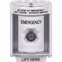 SS2383EM-EN STI White Indoor/Outdoor Surface w/ Horn Key-to-Activate Stopper Station with EMERGENCY Label English SS2383EM-EN STI White Indoor/Outdoor Surface w/ Horn Key-to-Activate Stopper Station with EMERGENCY Label English