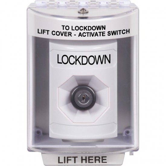 SS2383LD-EN STI White Indoor/Outdoor Surface w/ Horn Key-to-Activate Stopper Station with LOCKDOWN Label English