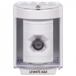 SS2383NT-ES STI White Indoor/Outdoor Surface w/ Horn Key-to-Activate Stopper Station with No Text Label Spanish