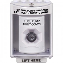 SS2383PS-EN STI White Indoor/Outdoor Surface w/ Horn Key-to-Activate Stopper Station with FUEL PUMP SHUT DOWN Label English