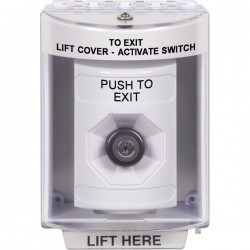 SS2383PX-EN STI White Indoor/Outdoor Surface w/ Horn Key-to-Activate Stopper Station with PUSH TO EXIT Label English