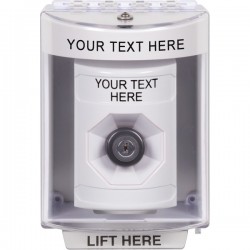 SS2383ZA-EN STI White Indoor/Outdoor Surface w/ Horn Key-to-Activate Stopper Station w/ Custom Text Label