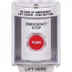 SS2384ES-EN STI White Indoor/Outdoor Surface w/ Horn Momentary Stopper Station with EMERGENCY STOP Label English