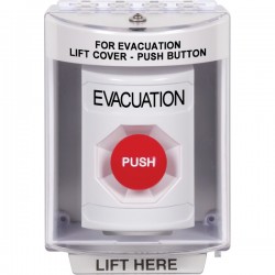 SS2384EV-EN STI White Indoor/Outdoor Surface w/ Horn Momentary Stopper Station with EVACUATION Label English