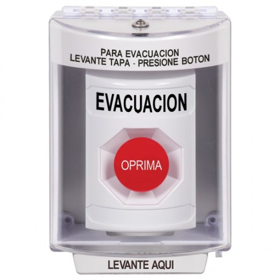 SS2384EV-ES STI White Indoor/Outdoor Surface w/ Horn Momentary Stopper Station with EVACUATION Label Spanish