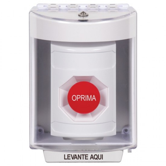 SS2384NT-ES STI White Indoor/Outdoor Surface w/ Horn Momentary Stopper Station with No Text Label Spanish