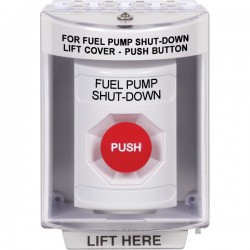 SS2384PS-EN STI White Indoor/Outdoor Surface w/ Horn Momentary Stopper Station with FUEL PUMP SHUT DOWN Label English