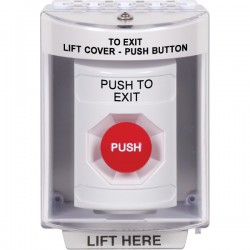 SS2384PX-EN STI White Indoor/Outdoor Surface w/ Horn Momentary Stopper Station with PUSH TO EXIT Label English