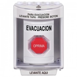 SS2385EV-ES STI White Indoor/Outdoor Surface w/ Horn Momentary (Illuminated) Stopper Station with EVACUATION Label Spanish