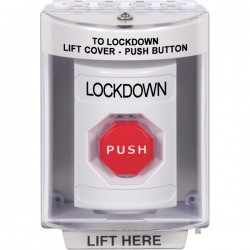 SS2385LD-EN STI White Indoor/Outdoor Surface w/ Horn Momentary (Illuminated) Stopper Station with LOCKDOWN Label English