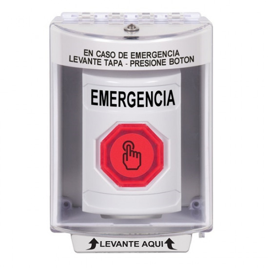 SS2386EM-ES STI White Indoor/Outdoor Surface w/ Horn Momentary (Illuminated) Stopper Station w/ EMERGENCY Spanish