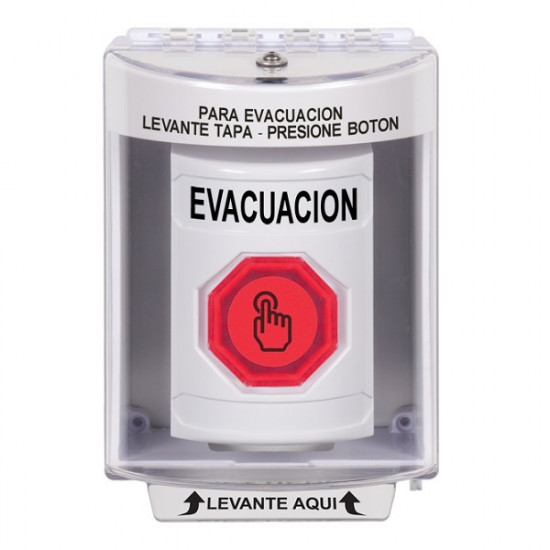 SS2386EV-ES STI White Indoor/Outdoor Surface w/ Horn Momentary (Illuminated) Stopper Station w/ EVACUATION Spanish