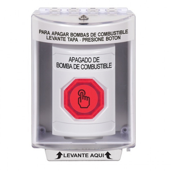 SS2386PS-ES STI White Indoor/Outdoor Surface w/ Horn Momentary (Illuminated) Stopper Station w/ FUEL PUMP SHUT DOWN Spanish