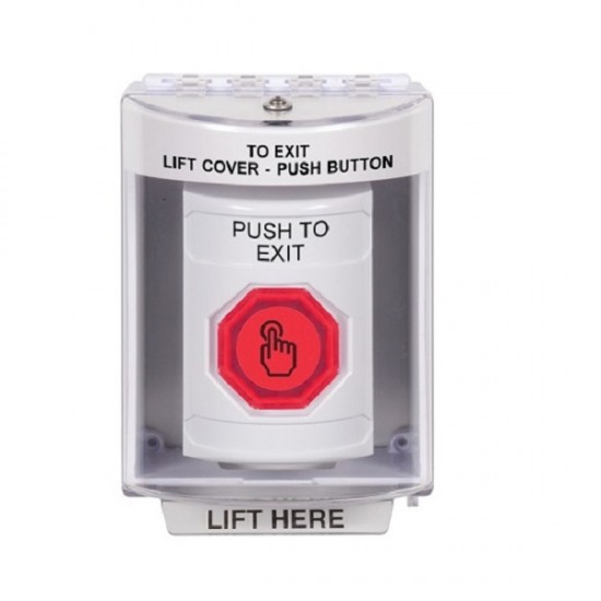 SS2386PX-EN STI White Indoor/Outdoor Surface w/ Horn Momentary (Illuminated) Stopper Station w/ PUSH TO EXIT Label