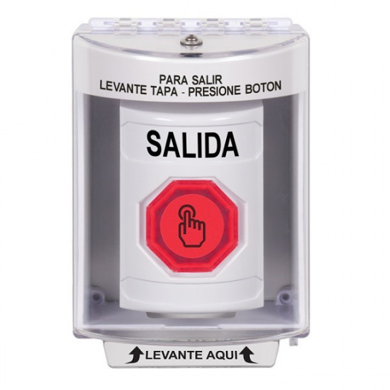 SS2386XT-ES STI White Indoor/Outdoor Surface w/ Horn Momentary (Illuminated) Stopper Station w/ EXIT Spanish