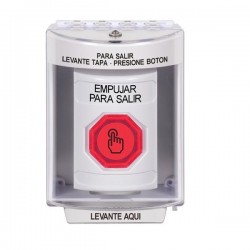 SS2387PX-ES STI White Indoor/Outdoor Surface w/ Horn Weather Resistant Momentary Stopper Station w/ PUSH TO EXIT Spanish