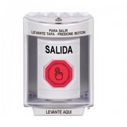 SS2387XT-ES STI White Indoor/Outdoor Surface w/ Horn Weather Resistant Momentary Stopper Station w/ EXIT Spanish