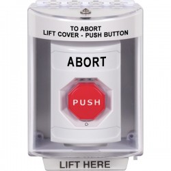 SS2389AB-EN STI White Indoor/Outdoor Surface w/ Horn Turn-to-Reset (Illuminated) Stopper Station with ABORT Label English