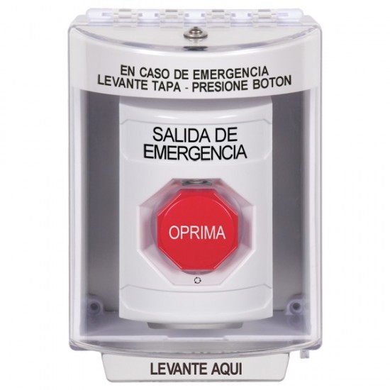 SS2389EX-ES STI White Indoor/Outdoor Surface w/ Horn Turn-to-Reset Stopper Station w/ EMERGENCY EXIT Spanish