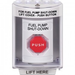 SS2389PS-EN STI White Indoor/Outdoor Surface w/ Horn Turn-to-Reset Stopper Station w/ FUEL PUMP SHUT DOWN Label
