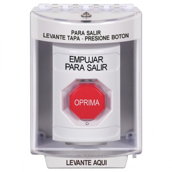 SS2389PX-ES STI White Indoor/Outdoor Surface w/ Horn Turn-to-Reset Stopper Station w/ PUSH TO EXIT Spanish