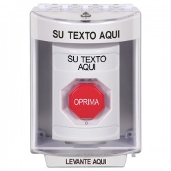 SS2389ZA-ES STI White Indoor/Outdoor Surface w/ Horn Turn-to-Reset Stopper Station w/ Custom Text Spanish