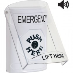 SS23A0EM-EN STI White Indoor Only Flush or Surface w/ Horn Key-to-Reset Stopper Station with EMERGENCY Label English SS23A0EM-EN STI White Indoor Only Flush or Surface w/ Horn Key-to-Reset Stopper Station with EMERGENCY Label English