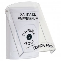 SS23A0EX-ES STI White Indoor Only Flush or Surface w/ Horn Key-to-Reset Stopper Station with EMERGENCY EXIT Label Spanish