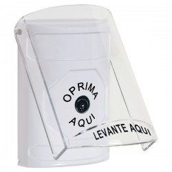 SS23A0NT-ES STI White Indoor Only Flush or Surface w/ Horn Key-to-Reset Stopper Station with No Text Label Spanish