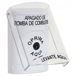 SS23A0PS-ES STI White Indoor Only Flush or Surface w/ Horn Key-to-Reset Stopper Station with FUEL PUMP SHUT DOWN Label Spanish