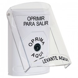 SS23A0PX-ES STI White Indoor Only Flush or Surface w/ Horn Key-to-Reset Stopper Station with PUSH TO EXIT Label Spanish